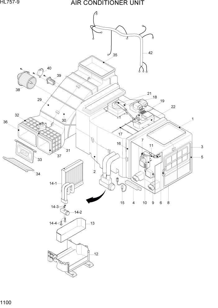 Схема запчастей Hyundai HL757-9 - PAGE 1100 AIR CONDITIONER UNIT СИСТЕМА ДВИГАТЕЛЯ