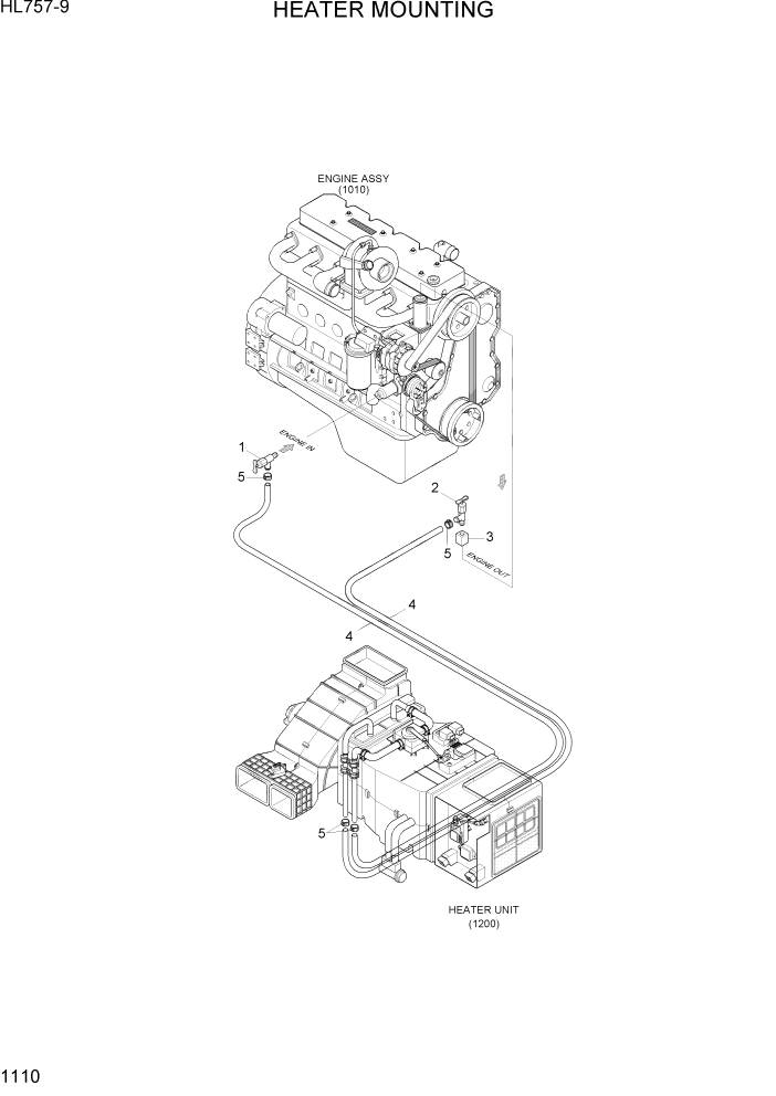 Схема запчастей Hyundai HL757-9 - PAGE 1110 HEATER MOUNTING СИСТЕМА ДВИГАТЕЛЯ