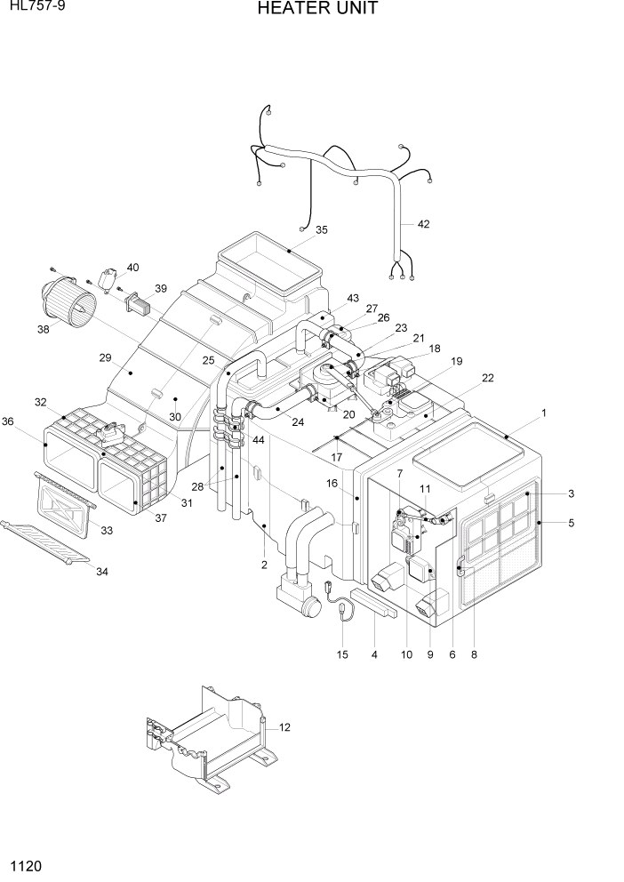 Схема запчастей Hyundai HL757-9 - PAGE 1120 HEATER UNIT СИСТЕМА ДВИГАТЕЛЯ