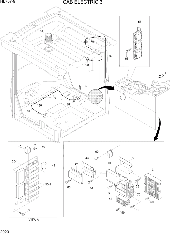 Схема запчастей Hyundai HL757-9 - PAGE 2020 CAB ELECTRIC 3 ЭЛЕКТРИЧЕСКАЯ СИСТЕМА