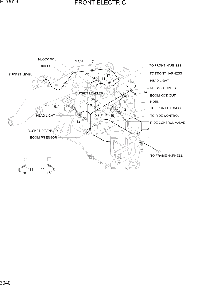 Схема запчастей Hyundai HL757-9 - PAGE 2040 FRONT ELECTRIC ЭЛЕКТРИЧЕСКАЯ СИСТЕМА