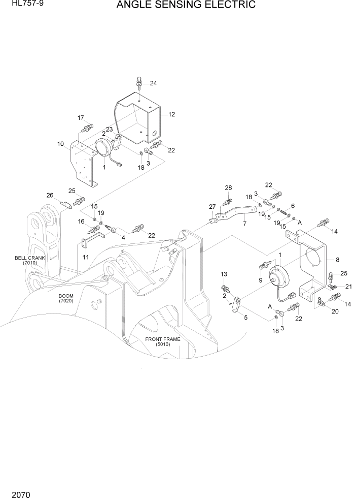 Схема запчастей Hyundai HL757-9 - PAGE 2070 ANGLE SENSING ELECTRIC ЭЛЕКТРИЧЕСКАЯ СИСТЕМА