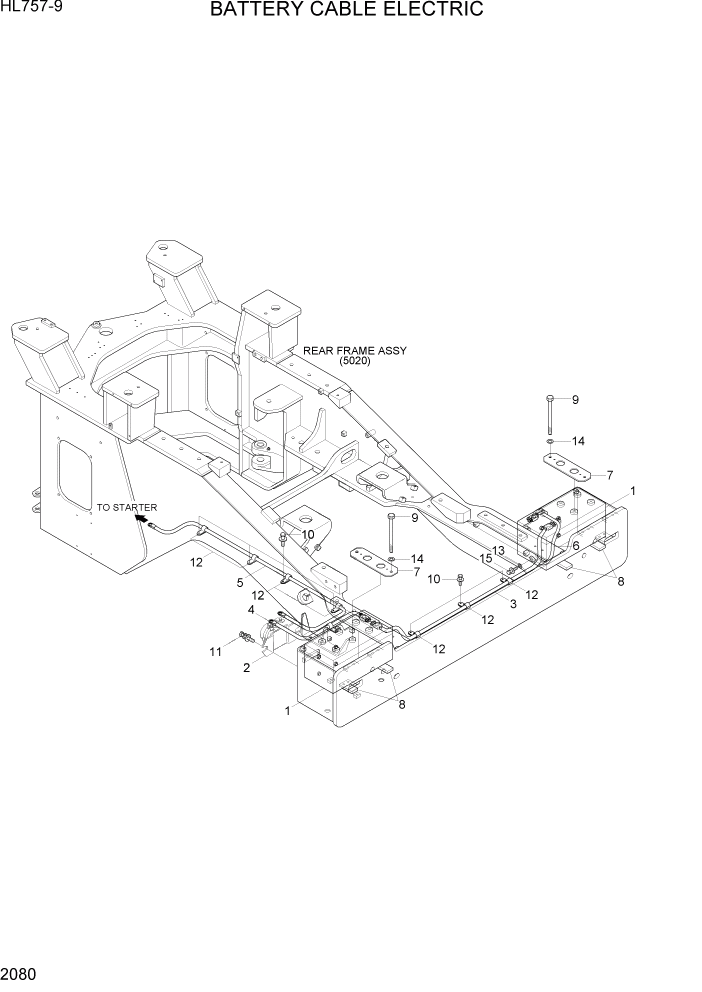 Схема запчастей Hyundai HL757-9 - PAGE 2080 BATTERY CABLE ELECTRIC ЭЛЕКТРИЧЕСКАЯ СИСТЕМА