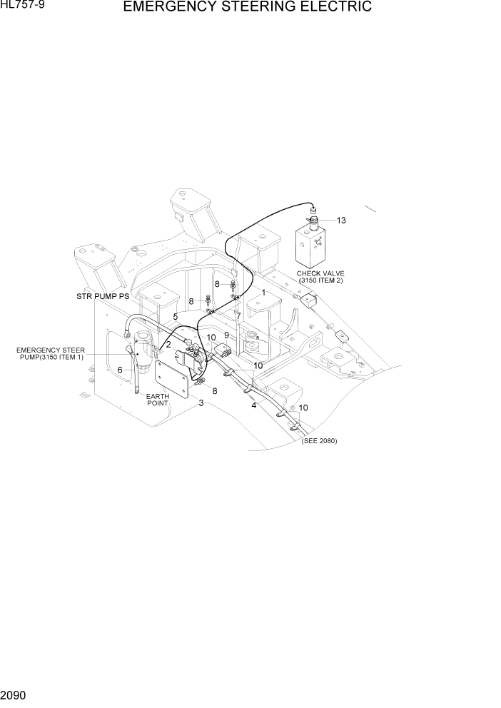 Схема запчастей Hyundai HL757-9 - PAGE 2090 EMERGENCY STEERING ELECTRIC ЭЛЕКТРИЧЕСКАЯ СИСТЕМА