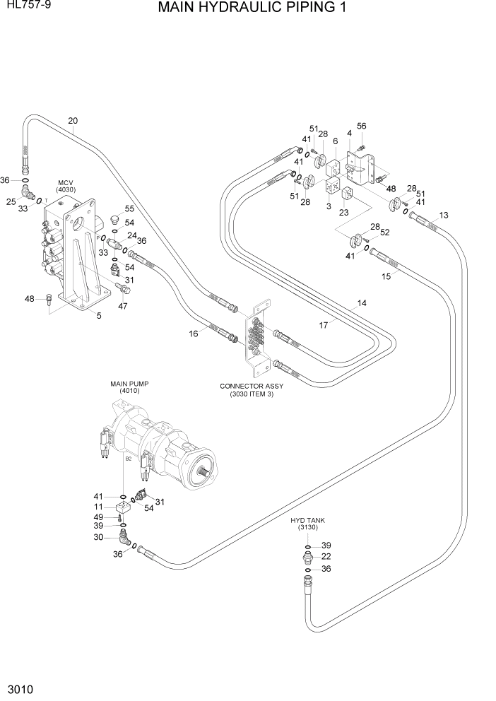 Схема запчастей Hyundai HL757-9 - PAGE 3010 MAIN HYDRAULIC PIPING 1 ГИДРАВЛИЧЕСКАЯ СИСТЕМА