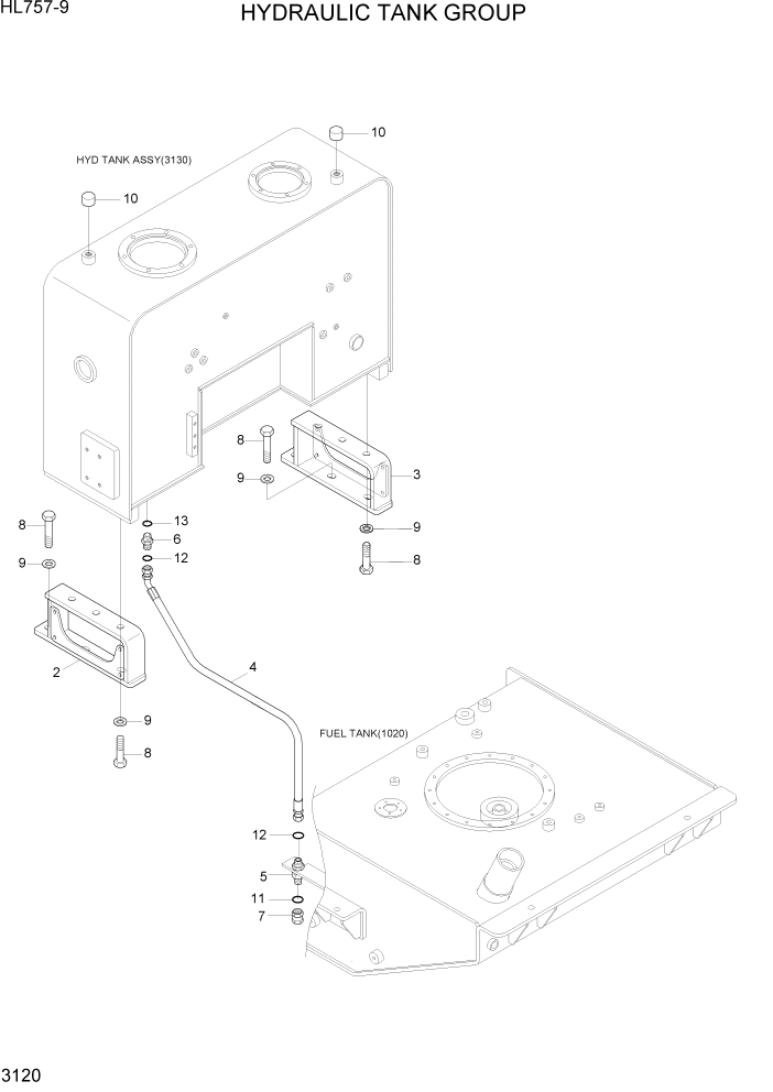 Схема запчастей Hyundai HL757-9 - PAGE 3120 HYDRAULIC TANK GROUP ГИДРАВЛИЧЕСКАЯ СИСТЕМА