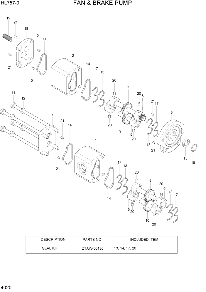 Схема запчастей Hyundai HL757-9 - PAGE 4020 FAN & BRAKE PUMP ГИДРАВЛИЧЕСКИЕ КОМПОНЕНТЫ