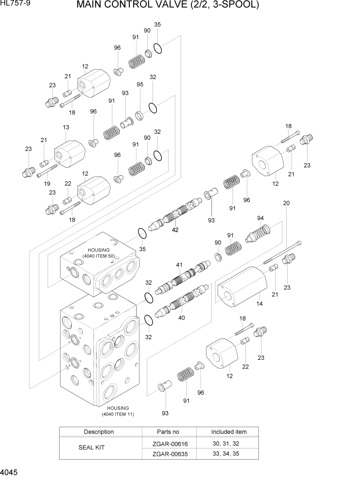 Схема запчастей Hyundai HL757-9 - PAGE 4045 MAIN CONTROL VALVE (2/2, 3-SPOOL) ГИДРАВЛИЧЕСКИЕ КОМПОНЕНТЫ