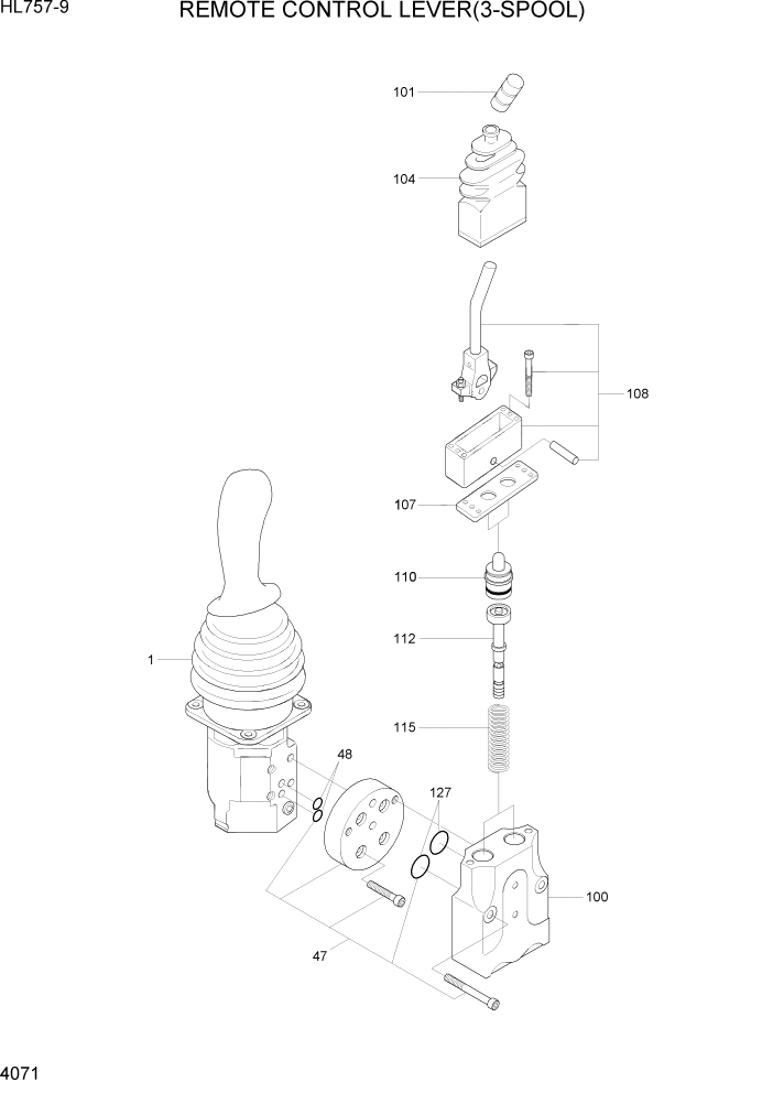 Схема запчастей Hyundai HL757-9 - PAGE 4071 REMOTE CONTROL LEVER(3-SPOOL) ГИДРАВЛИЧЕСКИЕ КОМПОНЕНТЫ