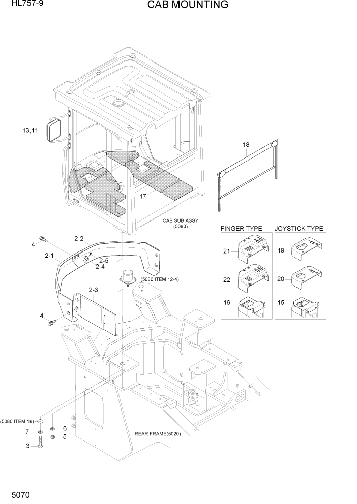 Схема запчастей Hyundai HL757-9 - PAGE 5070 CAB MOUNTING СТРУКТУРА