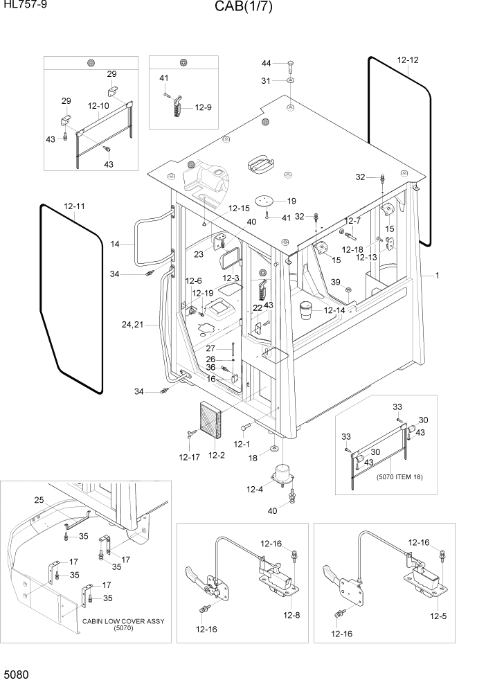 Схема запчастей Hyundai HL757-9 - PAGE 5080 CAB SUB ASSY(1/4) СТРУКТУРА