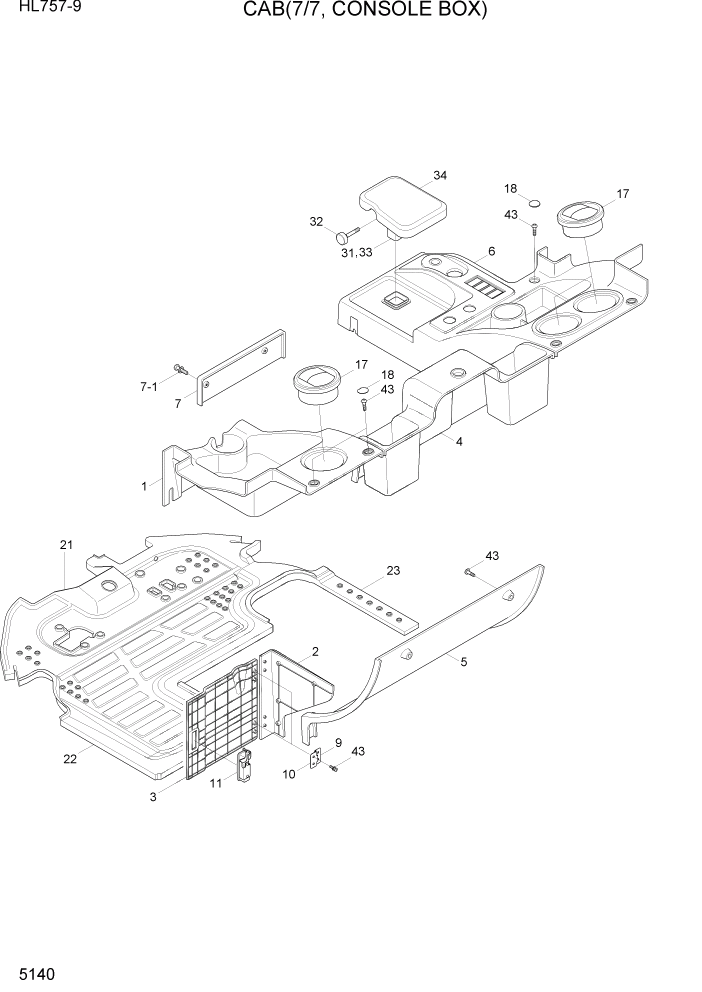 Схема запчастей Hyundai HL757-9 - PAGE 5140 CAB INTERIOR 3 СТРУКТУРА