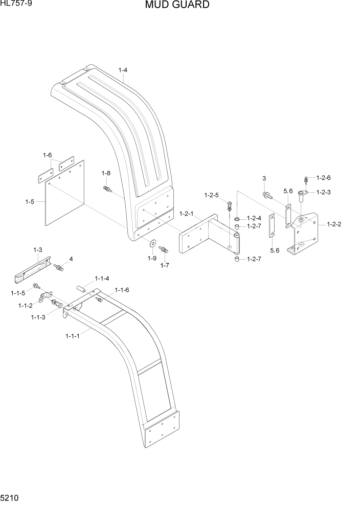 Схема запчастей Hyundai HL757-9 - PAGE 5210 MUD GUARD СТРУКТУРА