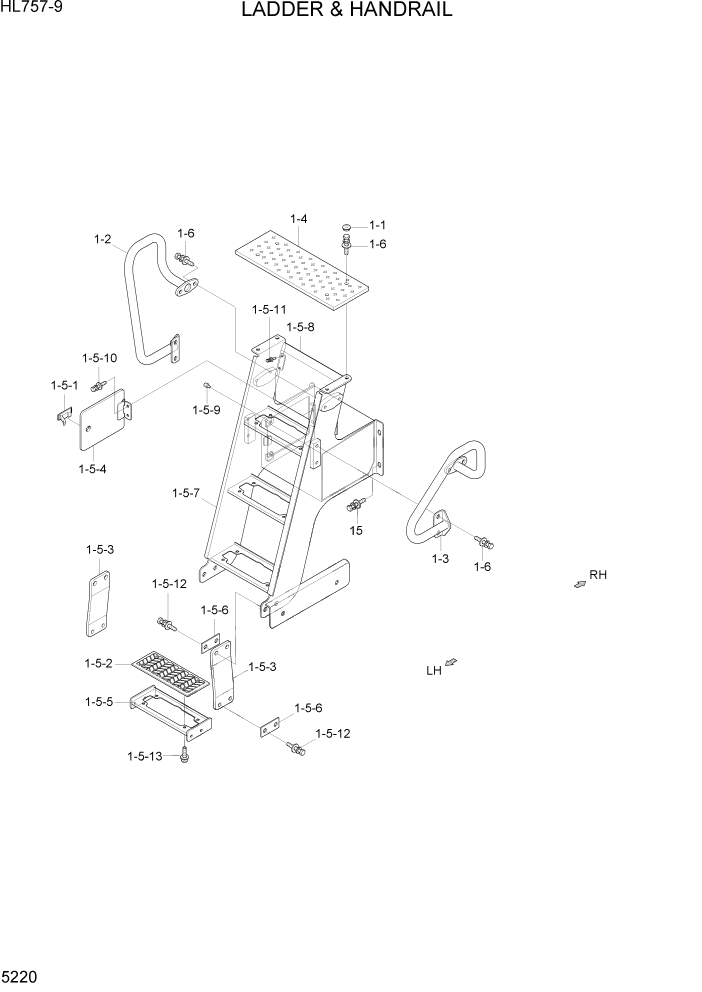 Схема запчастей Hyundai HL757-9 - PAGE 5220 LADDER & HANDRAIL СТРУКТУРА