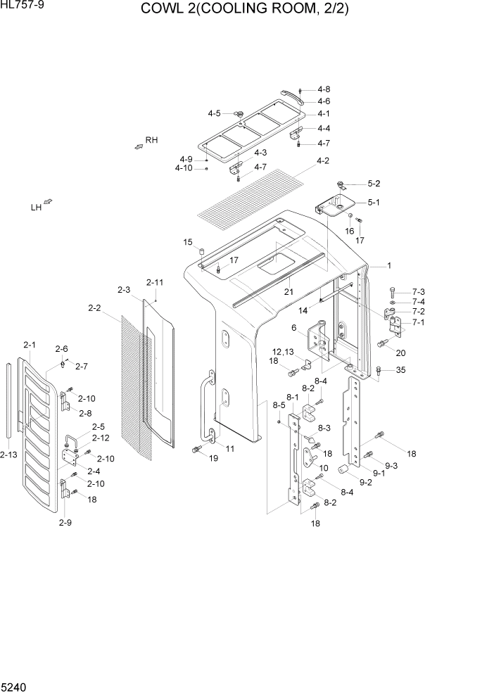 Схема запчастей Hyundai HL757-9 - PAGE 5240 COWL 2(COOLING ROOM, 2/2) СТРУКТУРА