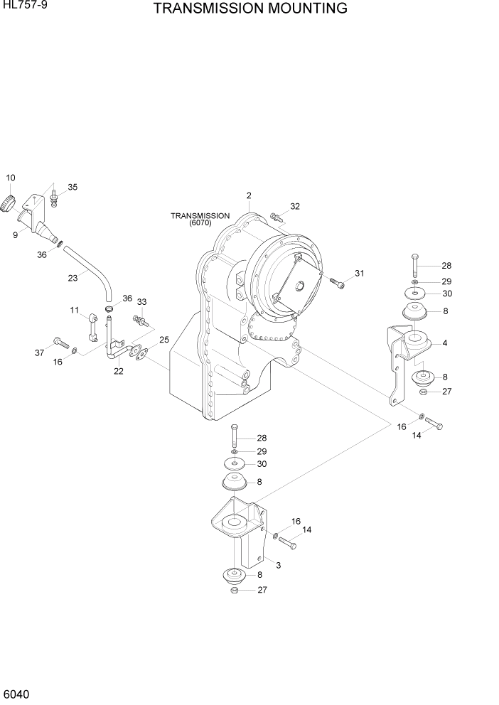 Схема запчастей Hyundai HL757-9 - PAGE 6040 TRANSMISSION MOUNTING СИЛОВАЯ СИСТЕМА