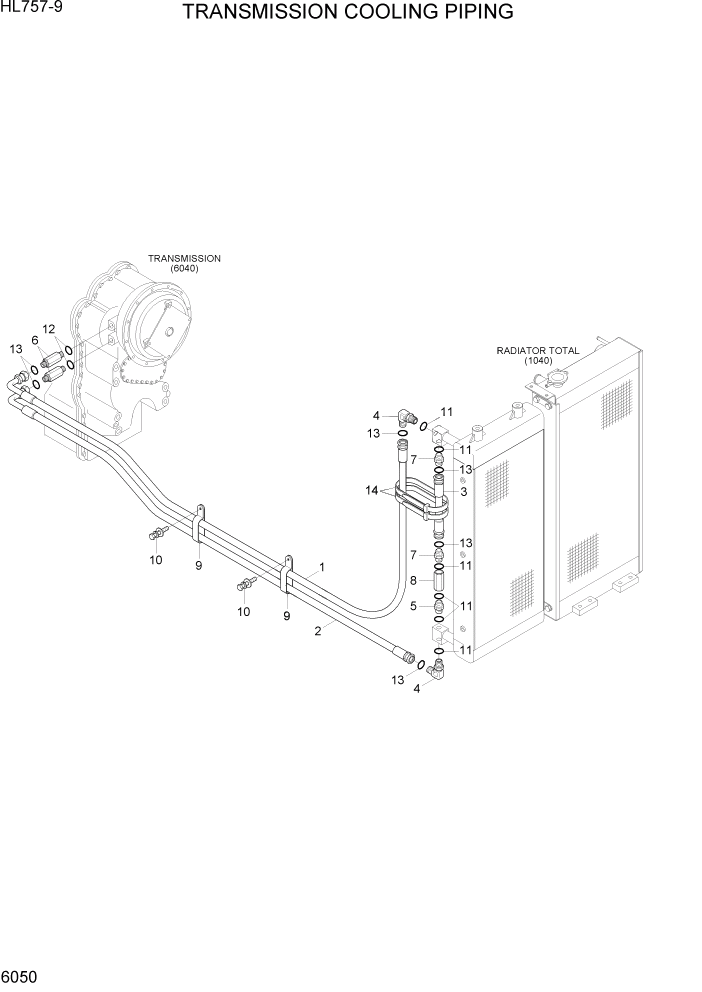 Схема запчастей Hyundai HL757-9 - PAGE 6050 TRANSMISSION COOLING PIPING СИЛОВАЯ СИСТЕМА