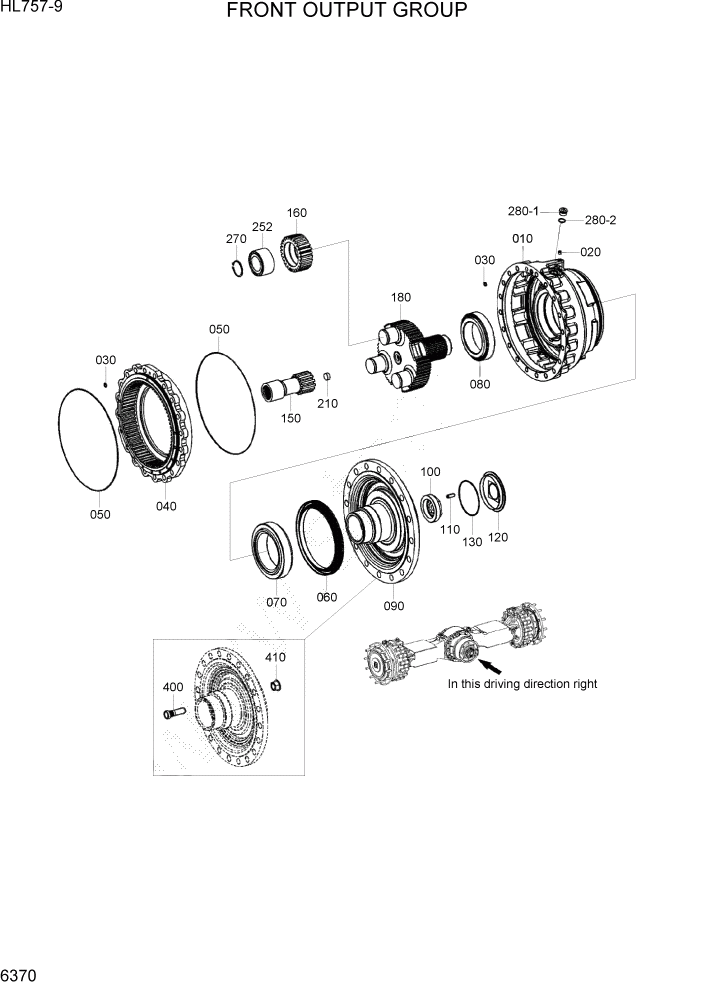 Схема запчастей Hyundai HL757-9 - PAGE 6370 FRONT OUTPUT GROUP СИЛОВАЯ СИСТЕМА