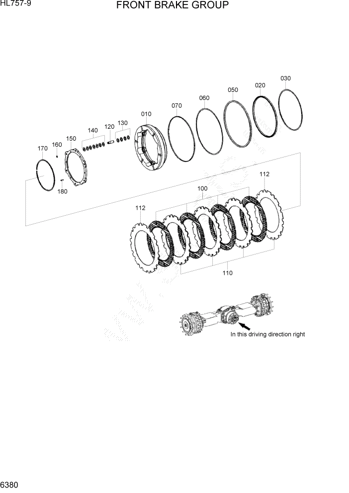 Схема запчастей Hyundai HL757-9 - PAGE 6380 FRONT BRAKE GROUP СИЛОВАЯ СИСТЕМА