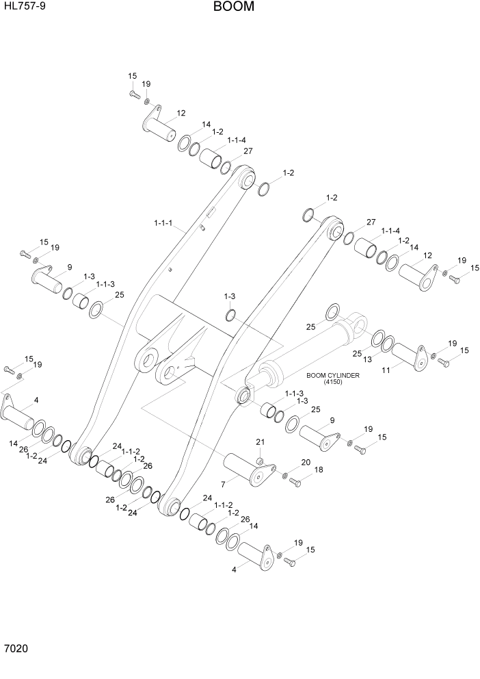 Схема запчастей Hyundai HL757-9 - PAGE 7020 BOOM РАБОЧЕЕ ОБОРУДОВАНИЕ