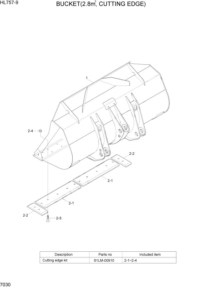 Схема запчастей Hyundai HL757-9 - PAGE 7030 BUCKET(2.8M3, CUTTING EDGE) РАБОЧЕЕ ОБОРУДОВАНИЕ