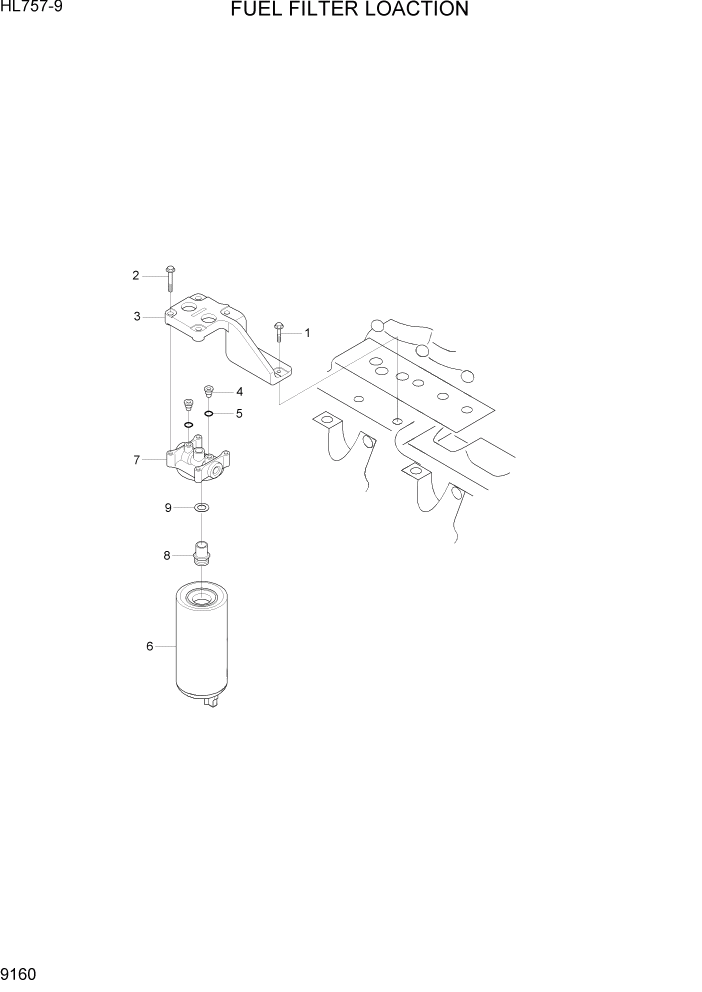 Схема запчастей Hyundai HL757-9 - PAGE 9160 FUEL FILTER LOACTION ДВИГАТЕЛЬ БАЗА