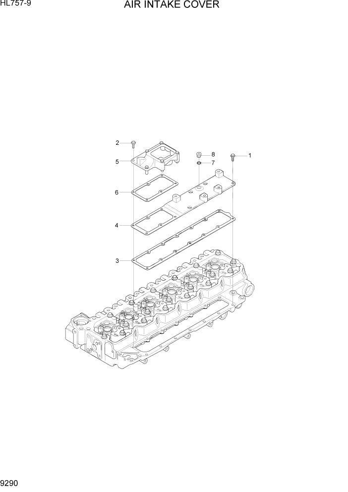 Схема запчастей Hyundai HL757-9 - PAGE 9290 AIR INTAKE COVER ДВИГАТЕЛЬ БАЗА