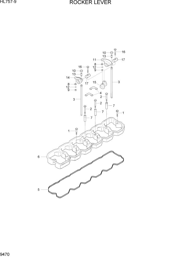 Схема запчастей Hyundai HL757-9 - PAGE 9470 ROCKER LEVER ДВИГАТЕЛЬ БАЗА