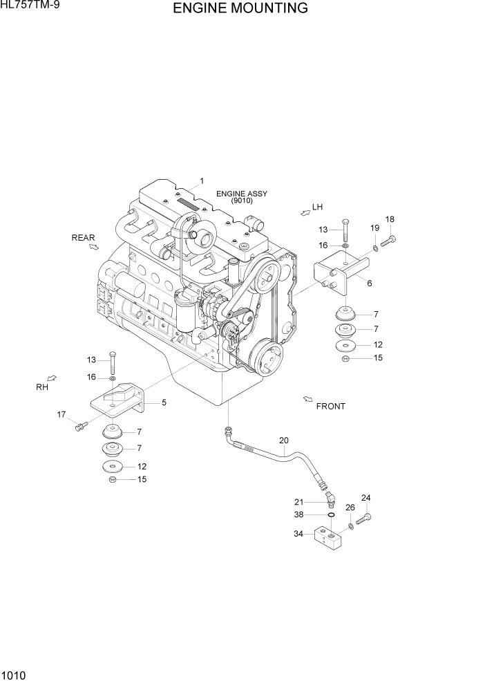 Схема запчастей Hyundai HL757TM-9 - PAGE 1010 ENGINE MOUNTING СИСТЕМА ДВИГАТЕЛЯ