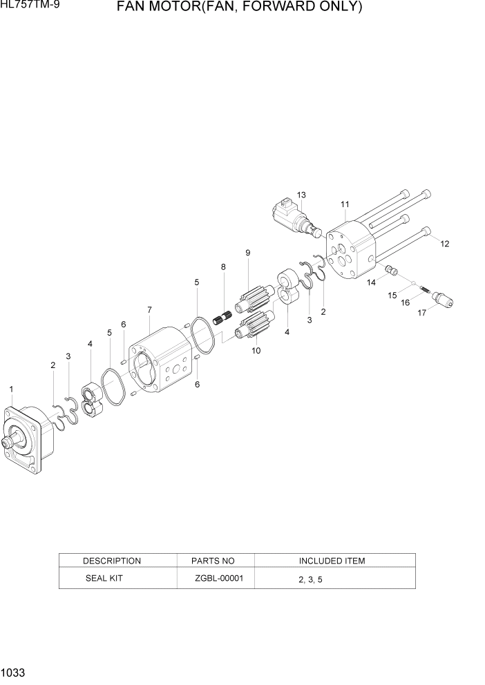 Схема запчастей Hyundai HL757TM-9 - PAGE 1033 FAN MOTOR(FAN, FORWARD ONLY) СИСТЕМА ДВИГАТЕЛЯ