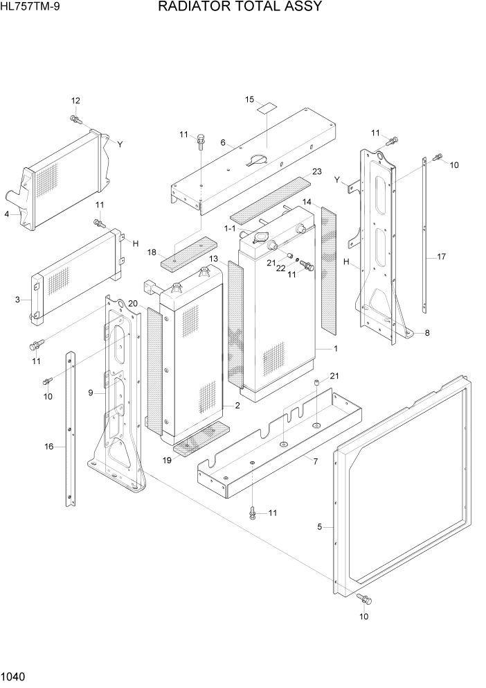 Схема запчастей Hyundai HL757TM-9 - PAGE 1040 RADIATOR TOTAL ASSY СИСТЕМА ДВИГАТЕЛЯ