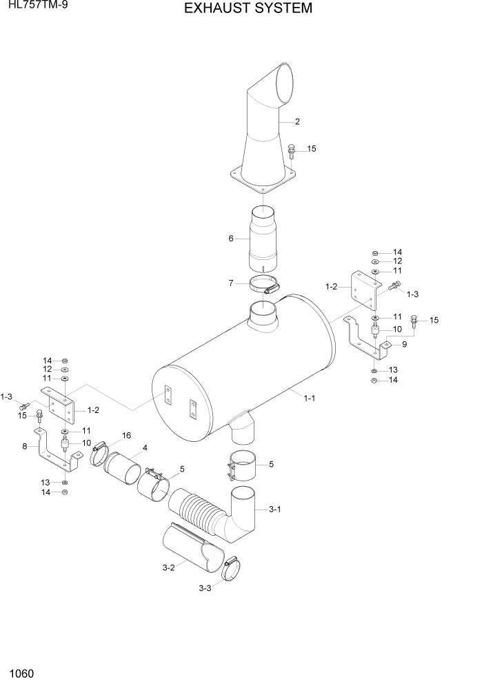 Схема запчастей Hyundai HL757TM-9 - PAGE 1060 EXHAUST SYSTEM СИСТЕМА ДВИГАТЕЛЯ