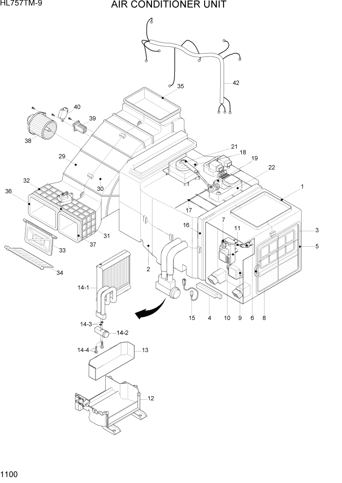 Схема запчастей Hyundai HL757TM-9 - PAGE 1100 AIR CONDITIONER UNIT СИСТЕМА ДВИГАТЕЛЯ