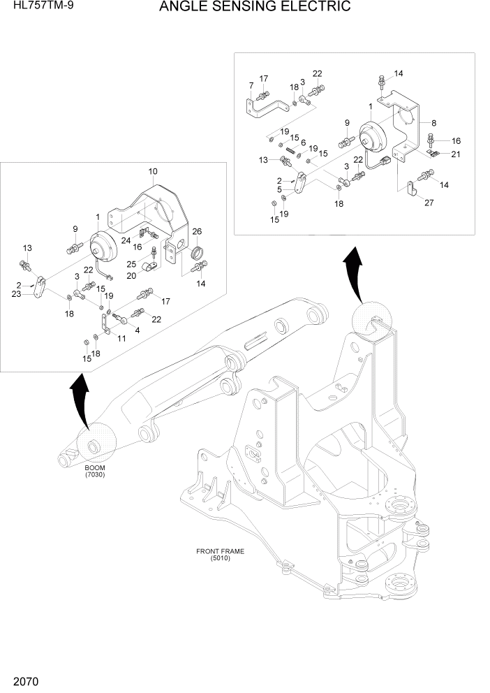 Схема запчастей Hyundai HL757TM-9 - PAGE 2070 ANGLE SENSING ELECTRIC ЭЛЕКТРИЧЕСКАЯ СИСТЕМА