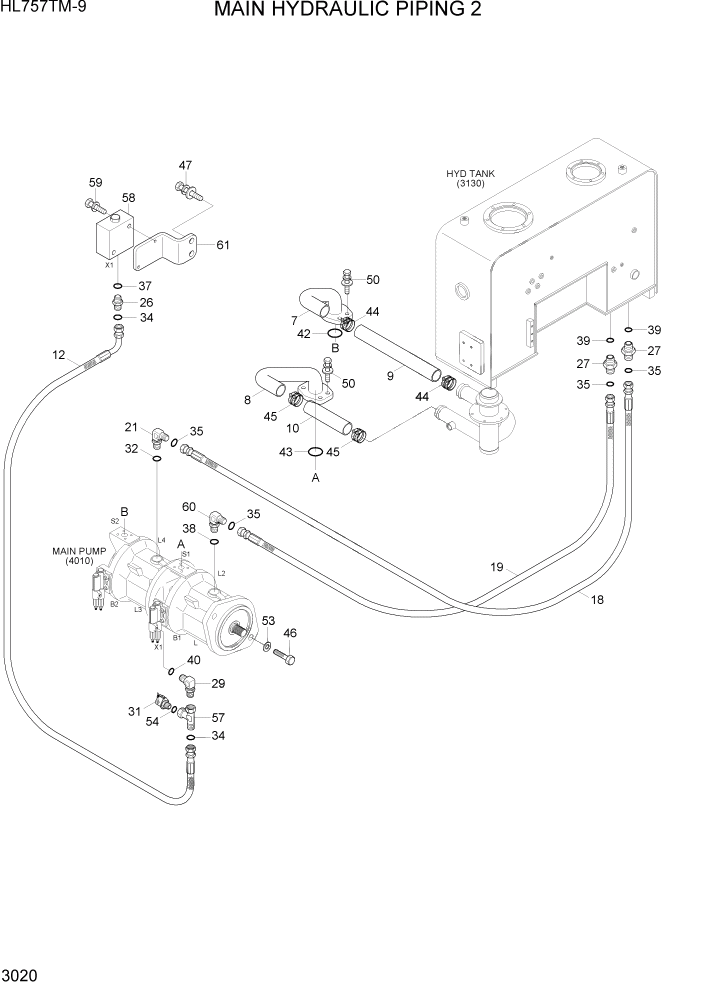 Схема запчастей Hyundai HL757TM-9 - PAGE 3020 MAIN HYDRAULIC PIPING 2 ГИДРАВЛИЧЕСКАЯ СИСТЕМА