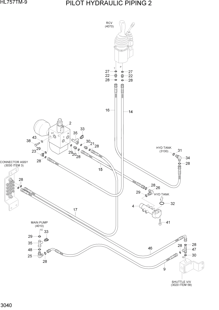 Схема запчастей Hyundai HL757TM-9 - PAGE 3040 PILOT HYDRAULIC PIPING 2 ГИДРАВЛИЧЕСКАЯ СИСТЕМА