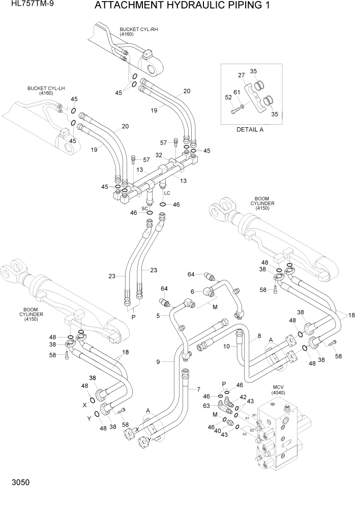 Схема запчастей Hyundai HL757TM-9 - PAGE 3050 ATTACHMENT HYDRAULIC PIPING 1 ГИДРАВЛИЧЕСКАЯ СИСТЕМА