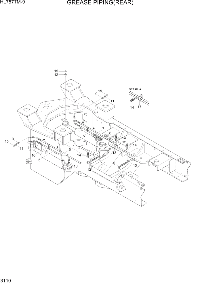 Схема запчастей Hyundai HL757TM-9 - PAGE 3110 GREASE PIPING(REAR) ГИДРАВЛИЧЕСКАЯ СИСТЕМА