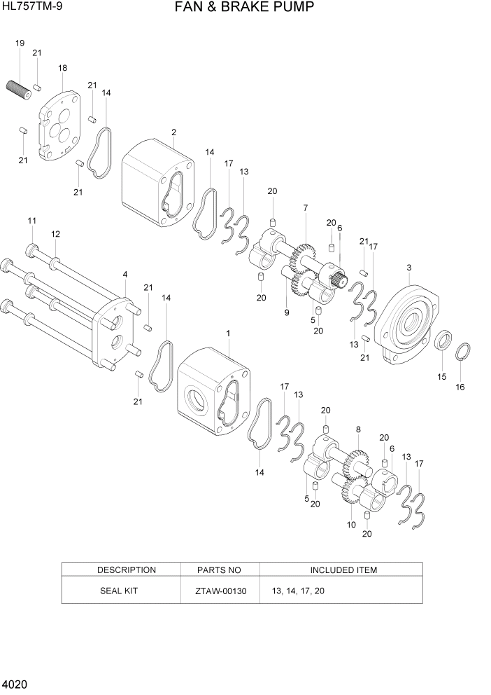 Схема запчастей Hyundai HL757TM-9 - PAGE 4020 FAN & BRAKE PUMP ГИДРАВЛИЧЕСКИЕ КОМПОНЕНТЫ