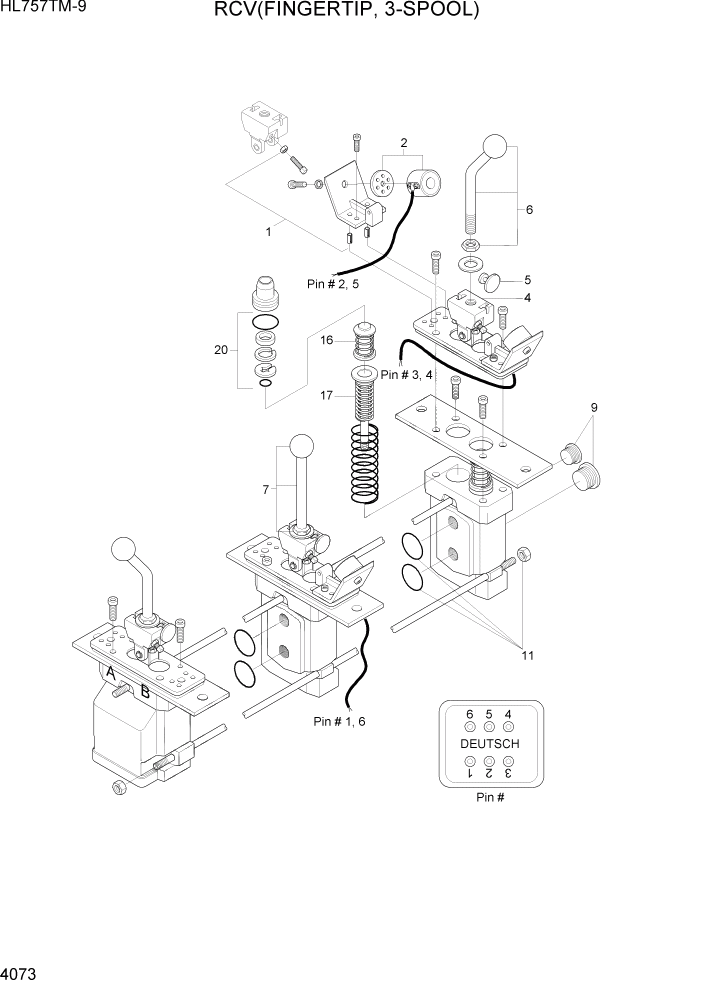 Схема запчастей Hyundai HL757TM-9 - PAGE 4073 RCV(FINGERTIP, 3-SPOOL) ГИДРАВЛИЧЕСКИЕ КОМПОНЕНТЫ