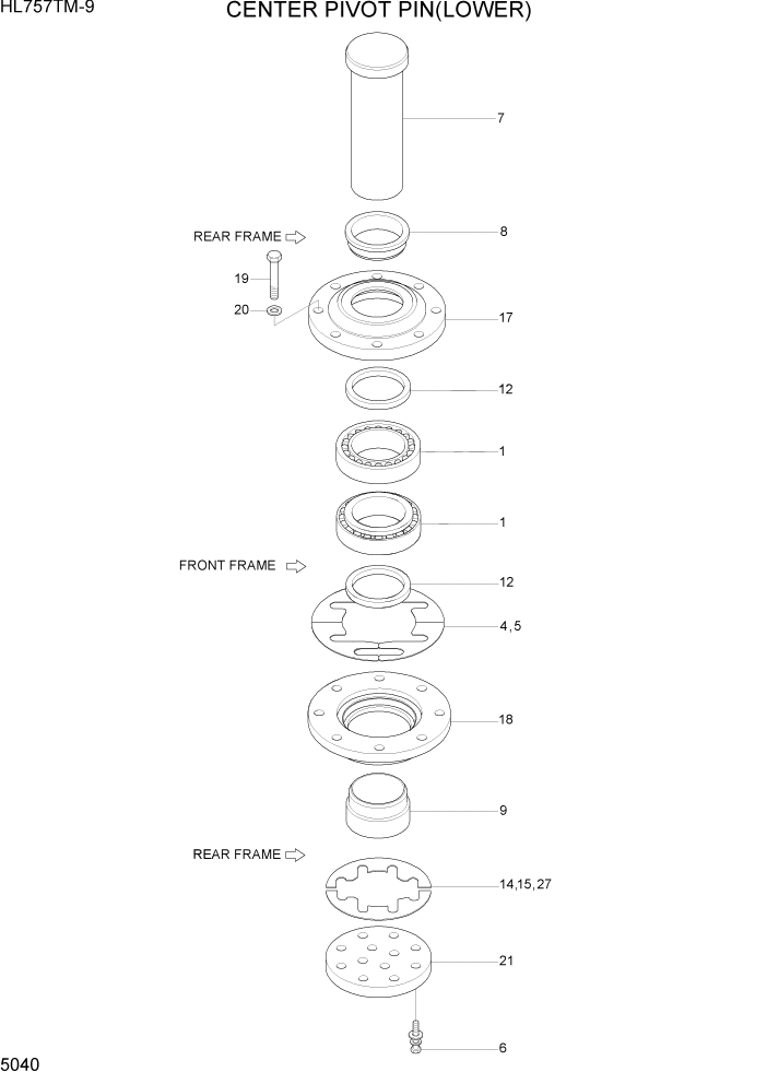 Схема запчастей Hyundai HL757TM-9 - PAGE 5040 CENTER PIVOT PIN(LOWER) СТРУКТУРА