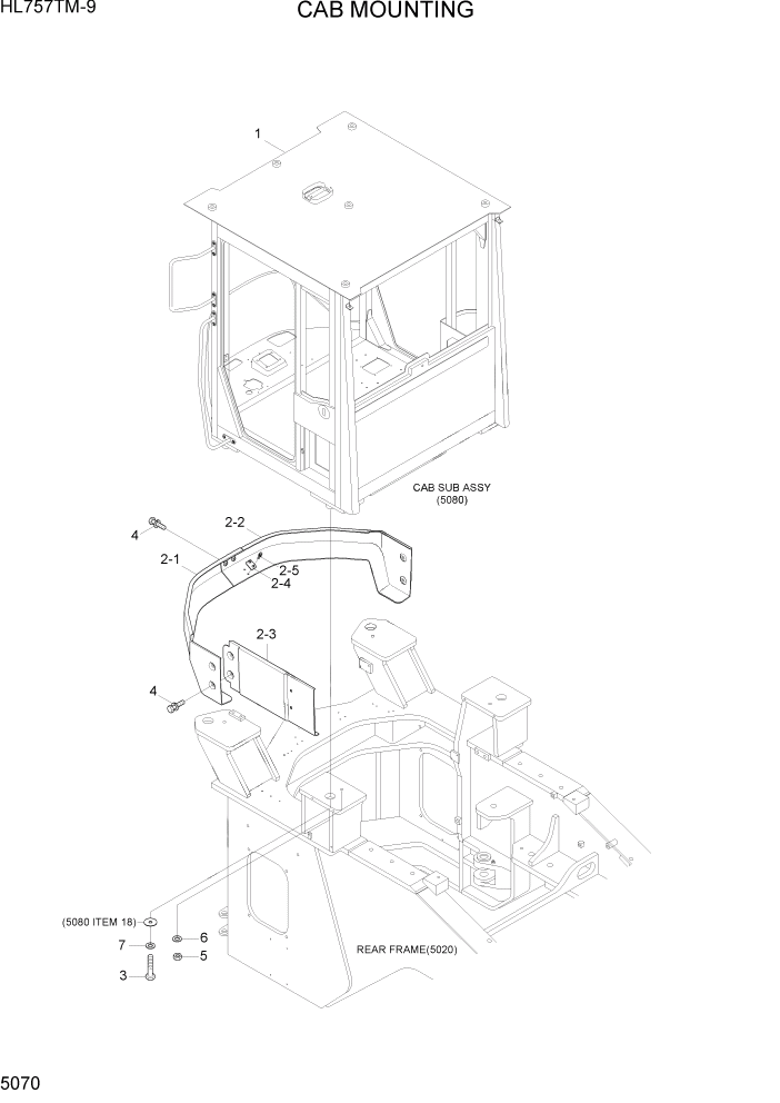 Схема запчастей Hyundai HL757TM-9 - PAGE 5070 CAB MOUNTING СТРУКТУРА