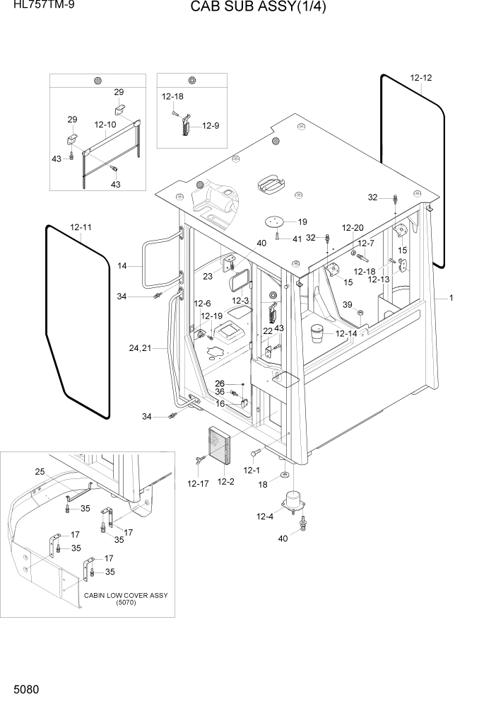 Схема запчастей Hyundai HL757TM-9 - PAGE 5080 CAB SUB ASSY(1/4) СТРУКТУРА