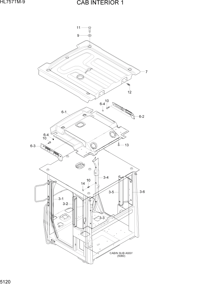 Схема запчастей Hyundai HL757TM-9 - PAGE 5120 CAB INTERIOR 1 СТРУКТУРА