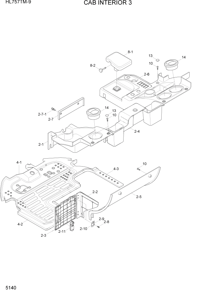 Схема запчастей Hyundai HL757TM-9 - PAGE 5140 CAB INTERIOR 3 СТРУКТУРА