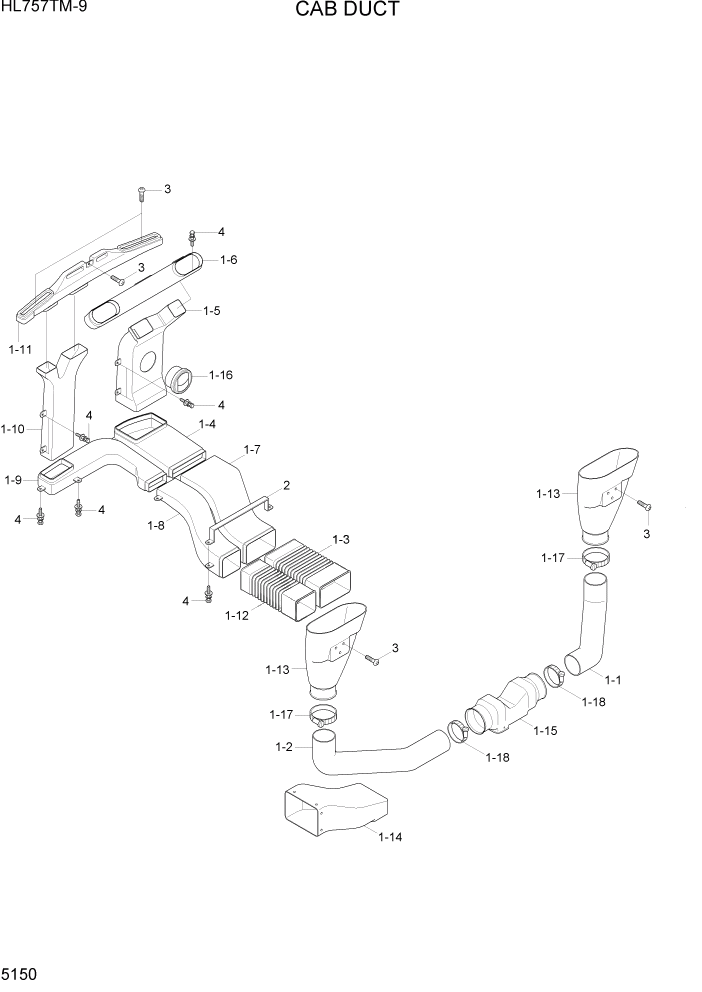 Схема запчастей Hyundai HL757TM-9 - PAGE 5150 CAB DUCT СТРУКТУРА