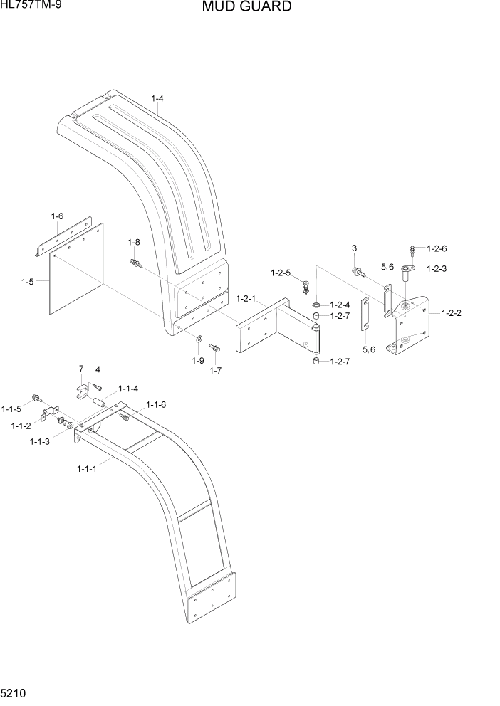 Схема запчастей Hyundai HL757TM-9 - PAGE 5210 MUD GUARD СТРУКТУРА