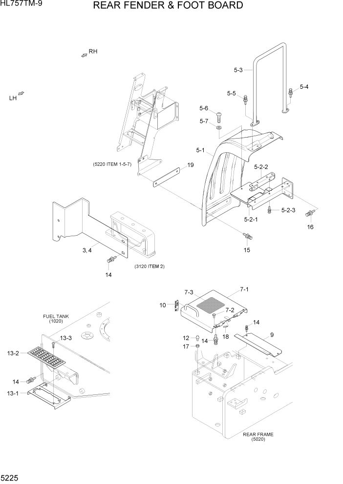 Схема запчастей Hyundai HL757TM-9 - PAGE 5225 REAR FENDER & FOOT BOARD СТРУКТУРА