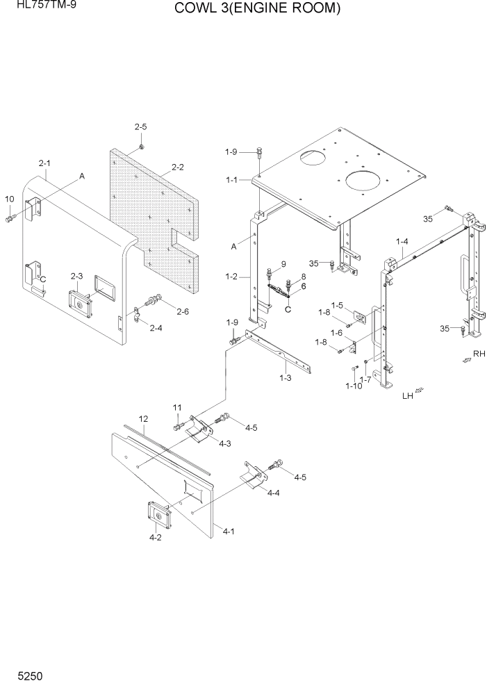 Схема запчастей Hyundai HL757TM-9 - PAGE 5250 COWL 3(ENGINE ROOM) СТРУКТУРА