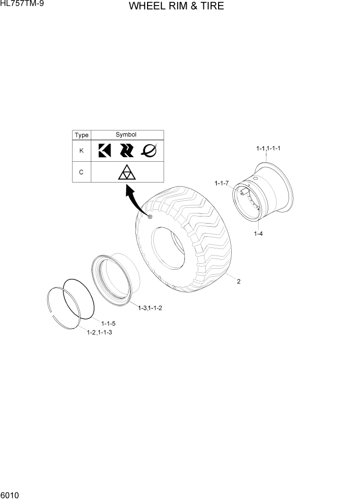 Схема запчастей Hyundai HL757TM-9 - PAGE 6010 WHEEL RIM & TIRE СИЛОВАЯ СИСТЕМА